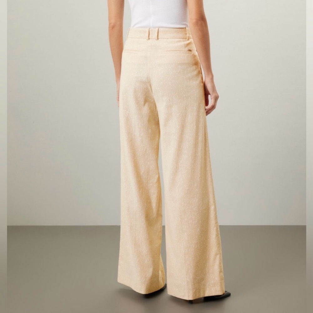 Hugo Boss Womens Tacama1 Trousers Wide-Leg Pleated Classic Tailored Cream Dots 8